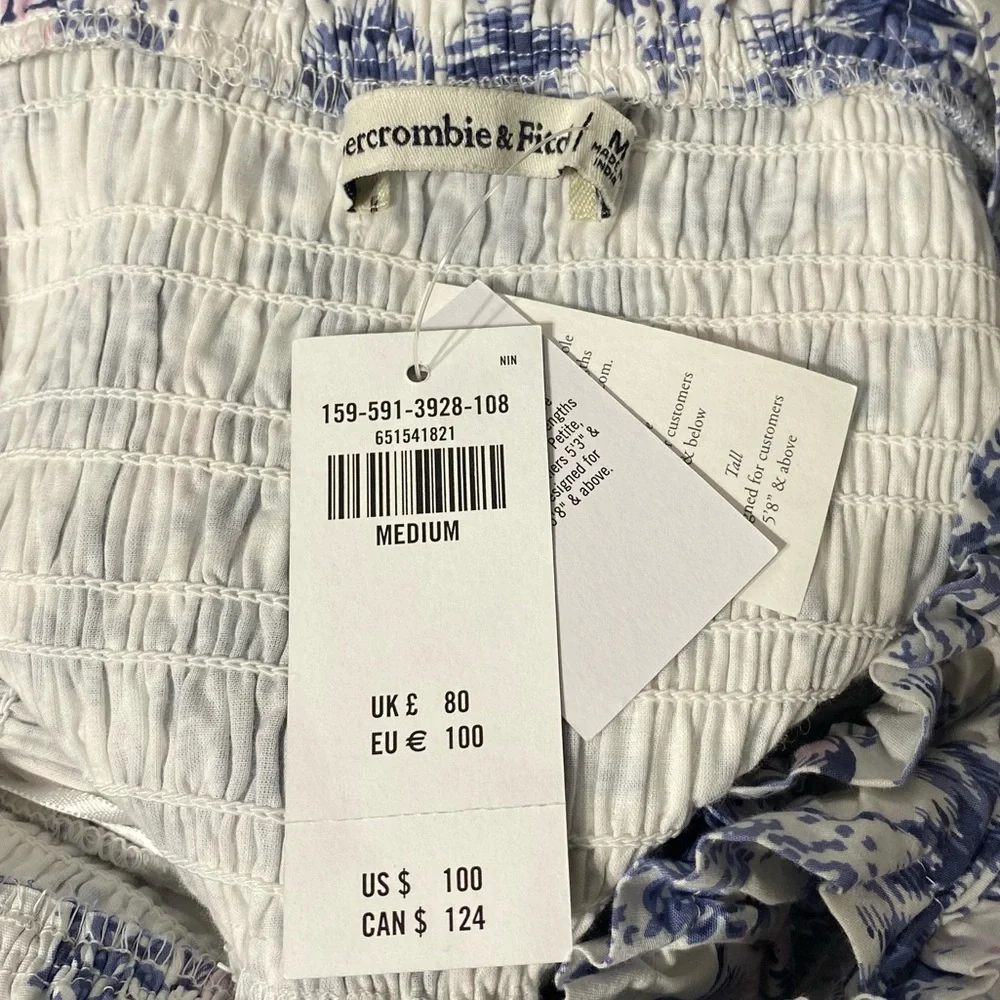 ABERCROMBIE & FITCH Blue Toile Smocked Maxi Dress – Size M (NWT)